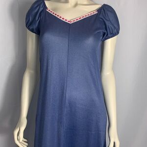 Vintage Blue Nylon Puff Sleeve Babydoll‎ Nightgown Size Small